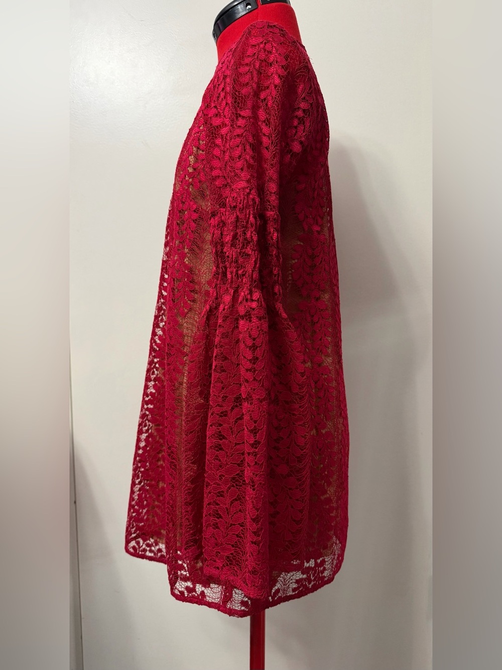 Michael Kors Red Lace Bell-Sleeve Tunic Dress - Picture 4 of 5